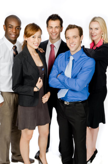 group of co-workers are smiling